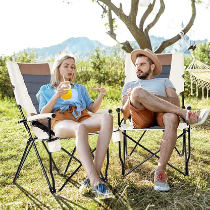 HAPPYGRILL Folding Camping Chair with Carrying Bag, Portable Lawn Chair with Cup Holder, 330 LBS Outdoor Chair for Outside Fishing Travel Swimming Picnic