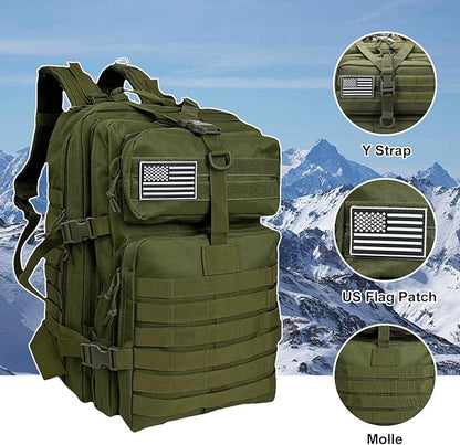 50L Large Military Tactical Backpack Molle Army Assault Pack for Travel Camping Hiking Fishing Backpack for men (green)