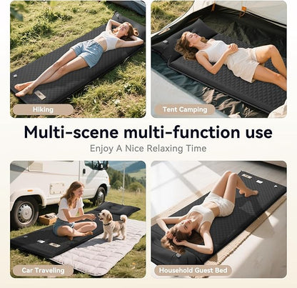 Sleeping Pad for Camping,3.14" Thick Memory Foam Self Inflating Mattress with Pillow and Built-in Electric Pump,4-Season Adult for Travel/Tent/Car