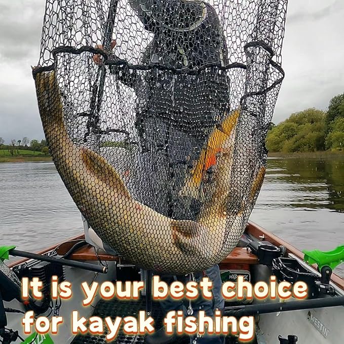 Folding Kayak Fishing Net with Aluminum Alloy Frame Rubber-Coated Nylon Net for Small Fishing Net Fishing Landing Net for Non-Slip Gloves Storage Bag