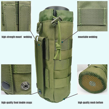 Tactical MOLLE Water Bottle Holder, Upgraded Water Bottle Pouch with Drawstring Open Top & Mesh Bottom, 16/24/25/32oz Water Bottle Carrier Bag with D-Ring Hook for Backpack