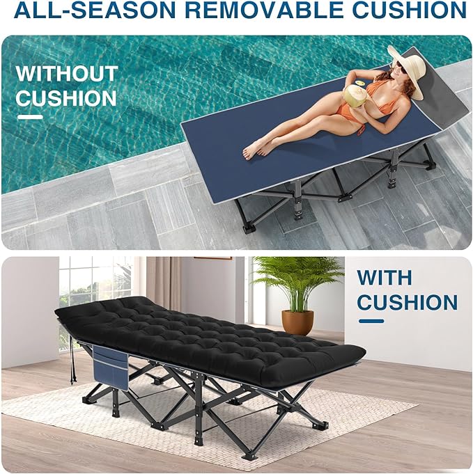 ZENPETIO Oversized XXL Folding Camping Cot, Heavy Duty Sleeping Cot for Adults with Mattress and Pillow, Portable Cot Bed with Carry Bag for Outdoor Camp Travel Home Guest Office, 78x32x18