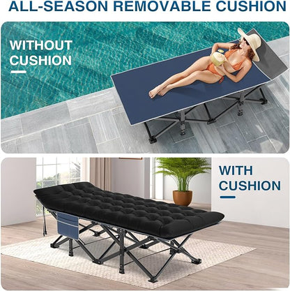 ZENPETIO Oversized XXL Folding Camping Cot, Heavy Duty Sleeping Cot for Adults with Mattress and Pillow, Portable Cot Bed with Carry Bag for Outdoor Camp Travel Home Guest Office, 78x32x18