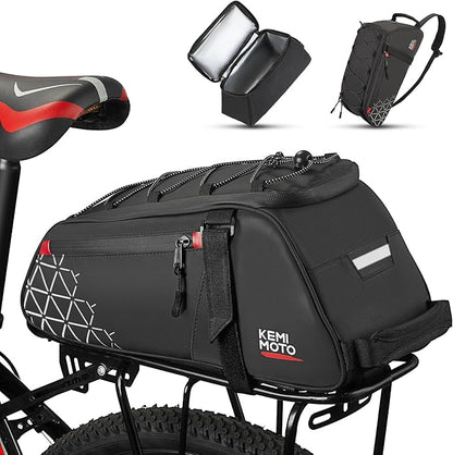 KEMIMOTO 8L Bike Bag with 6L Removable Cooler Bag, Bike Rear Rack Bag PVC Water Resistant Insulated Bag, Bicycle Trunk Pannier with Shoulder for Cycling Ebike Back Seat Storage