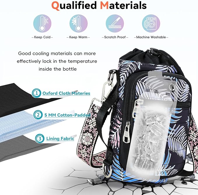 Water Bottle Carrier Bag with Strap, Sling Bag for Walking, Hiking, Cycling, Black, 40 Ounces