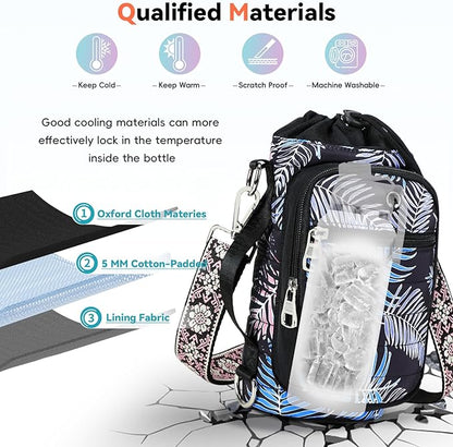 Water Bottle Carrier Bag with Strap, Sling Bag for Walking, Hiking, Cycling, Black, 40 Ounces