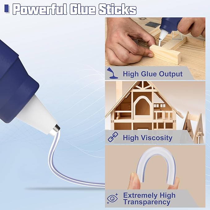 Hot Glue Gun with Preheating, 20 Glue Sticks, Full Size for DIY Crafts & Home Repairs (40W Blue)