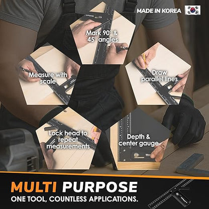 Upgraded Precision Square for Woodworking – 8 Inch Triangle Ruler with Side Scale | CNC-Machined Aluminum Layout Tool | 90 Degree Right Angle Framing & Marking Square