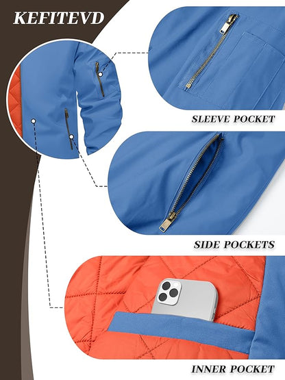 KEFITEVD Men's Jacket Casual Windproof Bomber Jackets Full Zip Windbreaker Warm Winter Padded Coats
