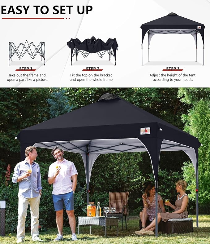 ABCCANOPY Outdoor Pop up Canopy Tent, 8x8 Instant Portable Canopy for Camping, Beach, Backyard, Black