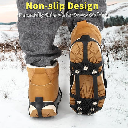 Ice Cleats Snow Grips, Non-Slip Traction with 9 Spikes Crampons, Upgraded Version Stainless Steel, for Shoes/Boots, Snow Ice Walking