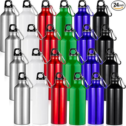 24 Pcs Aluminum Water Bottle 17oz Aluminum Reusable Bottles with Clips Sports Lightweight Water Multipack Easy Carry Leakproof Travel for Gym Hiking Cycling Sports Outdoor(Bright Color)