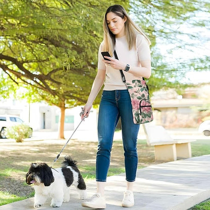 Pink Vintage Roses with Leaves Water Bottle Holder with Strap Insulated Water Bottle Carrier Crossbody Bags Pouch with Phone Pocket for Travel Gym Hiking Walking Running