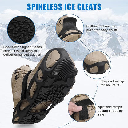 Spikeless Ice Cleats,Anti-Slip Snow Winter Traction Grips Crampoms for Slick Wet Surface Indoor Outdoor Use Ice Shoes Grippers Rubber Tread Overshoes