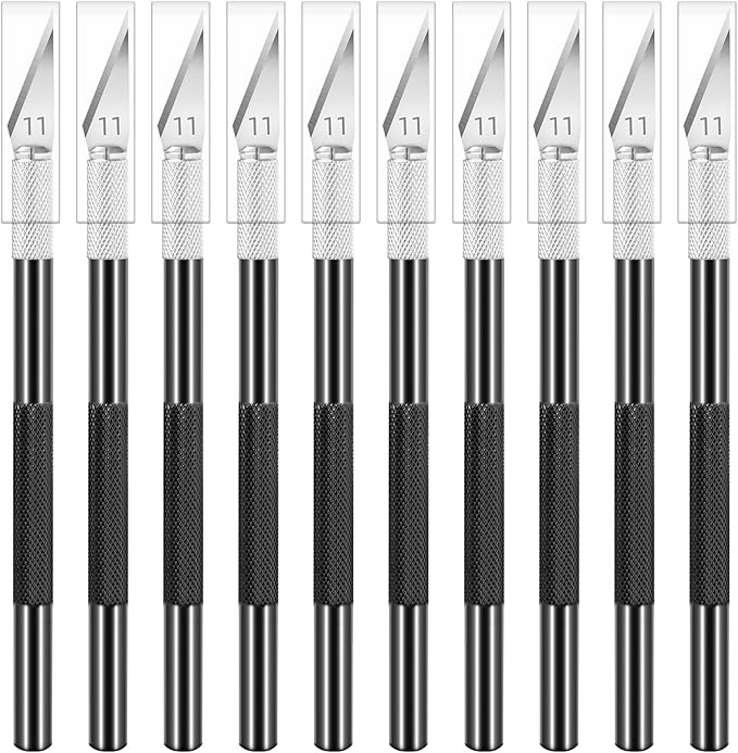 10 Pack Exacto Knife Set, Precision Hobby Knife with Sharp Blades for Crafting, Modeling, Trimming, Stencil Cutting, Wood Carving, Scrapbooking, DIY, and Art Projects (Black)