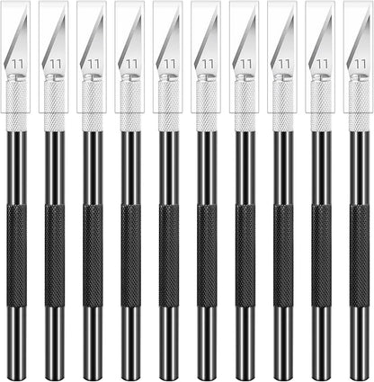 10 Pack Exacto Knife Set, Precision Hobby Knife with Sharp Blades for Crafting, Modeling, Trimming, Stencil Cutting, Wood Carving, Scrapbooking, DIY, and Art Projects (Black)