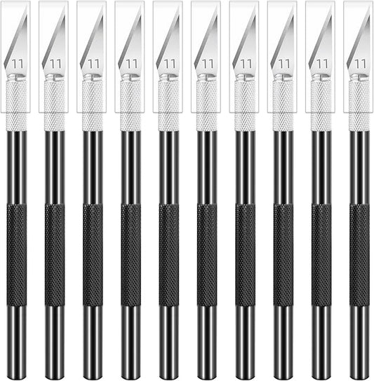 10 Pack Exacto Knife Set, Precision Hobby Knife with Sharp Blades for Crafting, Modeling, Trimming, Stencil Cutting, Wood Carving, Scrapbooking, DIY, and Art Projects (Black)