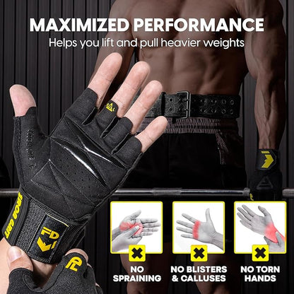 Weight Lifting Gloves for Men and Women, with Cushion Pads and Silicone Grip, Workout Gloves with Wrist Support for Bench Press, Weightlifting, Training, Pull-ups, Rowing