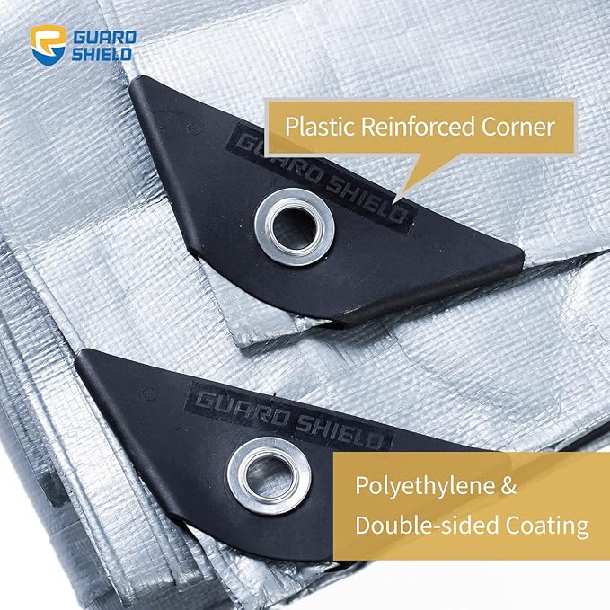 GUARD SHIELD Heavy Duty Tarp 10x10 Feet Silver Multi Purpose Thick Waterproof Poly Tarp Cover 10mil