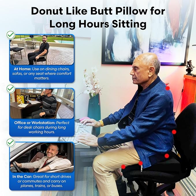 ERGO21 LiquiCell Coccyx Seat Cushion, Aid for Tailbone Pain Relief, Sciatica Pain, Back Support | Donut Like Butt Pillow for Long Hours Sitting at Home/Office Chair (18W x 17L x 2.5H)