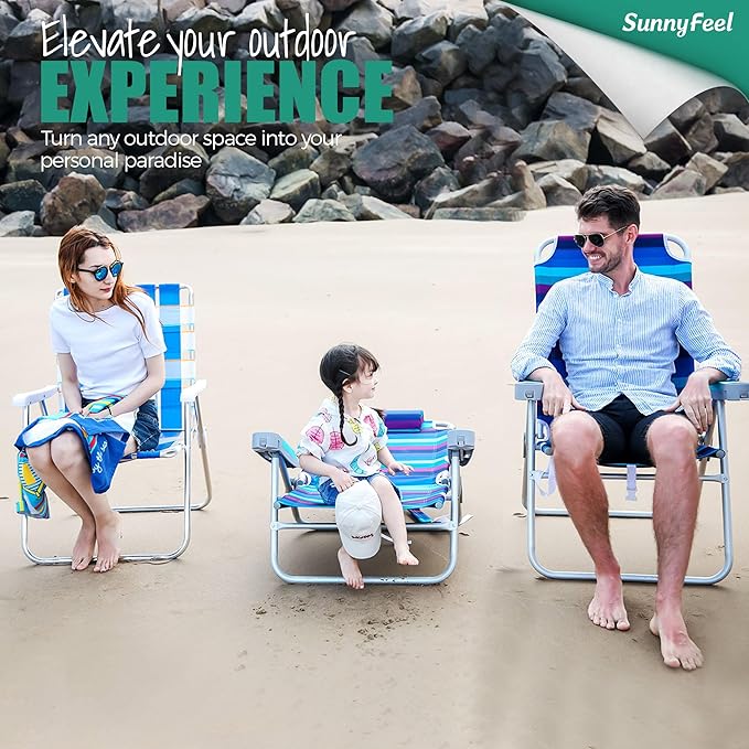 SUNNYFEEL 17" Tall Oversized Beach Chairs 2 Pack for Adults Heavy Duty 500 LBS, 5 Position, Portable High Folding Camping Chair with Cup Holder for Outdoor/Lawn/Trip, Foldable Sand Chairs for Adults