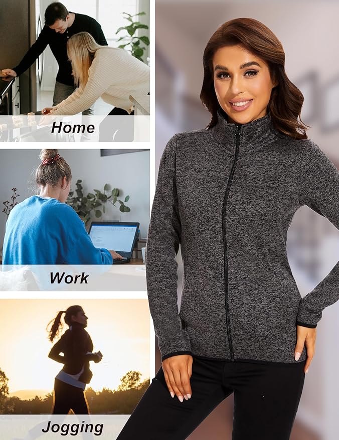 COZZYON Women Fleece Zip Up Jacket Light Sweater Jacket