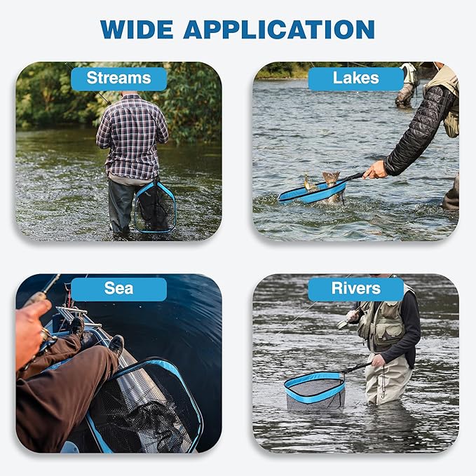 FLISSA Floating Fishing Net, Folding Fish Net for Portablity and Storage, Durable Landing Net for Salmon, Catfish, Bass, Trout Fishing, Great for Fly Fishing, Kayak or Boat Fishing