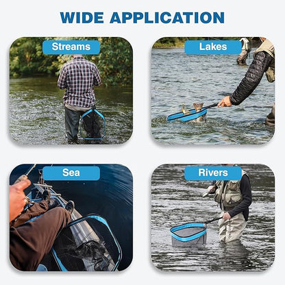 FLISSA Floating Fishing Net, Folding Fish Net for Portablity and Storage, Durable Landing Net for Salmon, Catfish, Bass, Trout Fishing, Great for Fly Fishing, Kayak or Boat Fishing