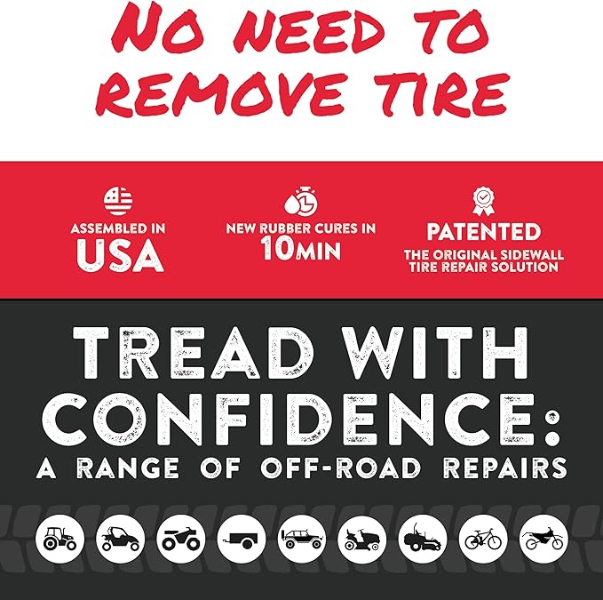 GlueTread Full-Size 4x4 Sidewall Tire Repair Kit | Sidewall Tire Patch Kit Puncture Repair Kit for Off-Road 4x4 Vehicles | Improved Rubber Formula No Accelerator Needed 10 Minutes Curing Time