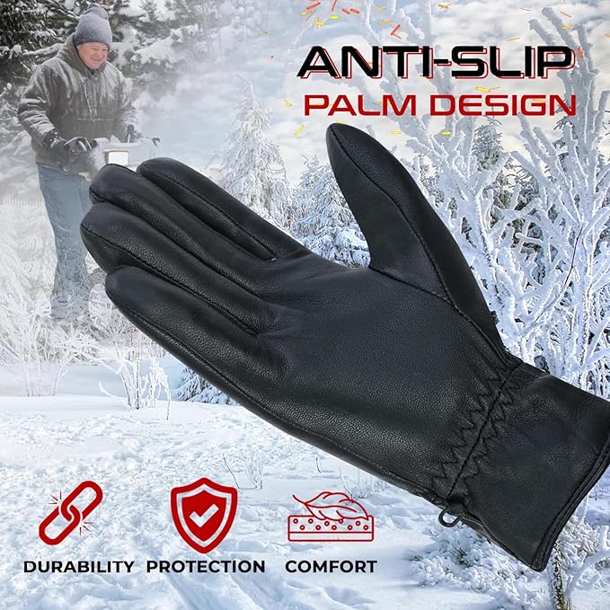 Riparo Winter Gloves for Men, Leather Winter Gloves for Cold Weather, Snow Gloves for Motorcycle Driving Hiking Outdoor