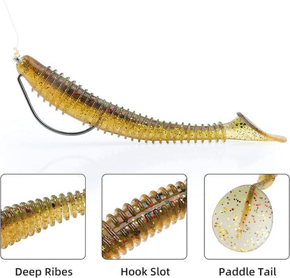 RUNCL Swimbaits Paddle 10/20/30/40PCS, 5/4/3/2 Inchs Paddle Tail, Soft Lure for Trout Crappie Bass, Durable Plastic Bait Swimmer for Saltwater/Freshwater, Fishing Lover's Gift