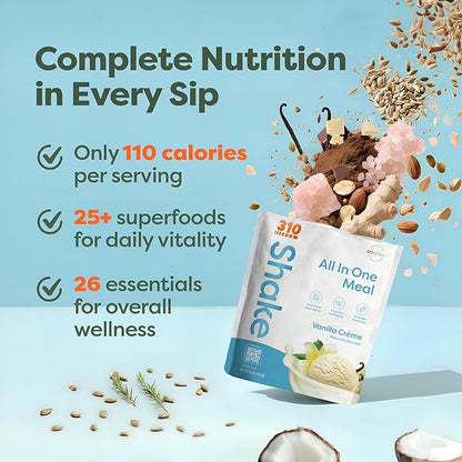 310 Nutrition All-In-One Meal Replacement Shake Powder - Plant-Based Protein Smoothie Blend w/High Fiber, Probiotics & Adaptogens - Low Carb, Vegan, Keto & Paleo Friendly - Vanilla Creme - 14 Srv