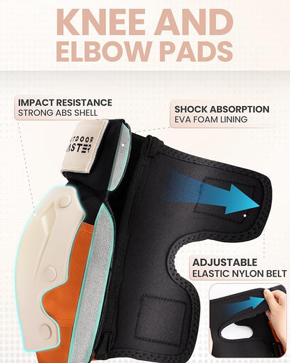 OutdoorMaster Knee Pads for Skating Knee and Elbow Pads for Adult &Youth - Skateboard Protective Gear with Wrist Guards 3 in 1 Saver Series for Skate