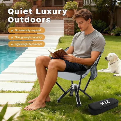 Folding Camping Chairs - 600 LBS Capacity Heavy Duty Camping Chair, Compact Folding Chair with Quick Setup & Carry Bag - Portable Camp Chair for Travel, Sports, Lawn, Beach - Silver