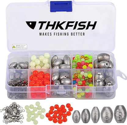 THKFISH Texas and Carolina Fishing Rig Bass Fishing Bullet-Weights for Fishing Sinkers Hooks Rolling Barrel Fishing Swivels Beads Rings Fishing Tackle Kit 35pcs/339pcs/389pcs