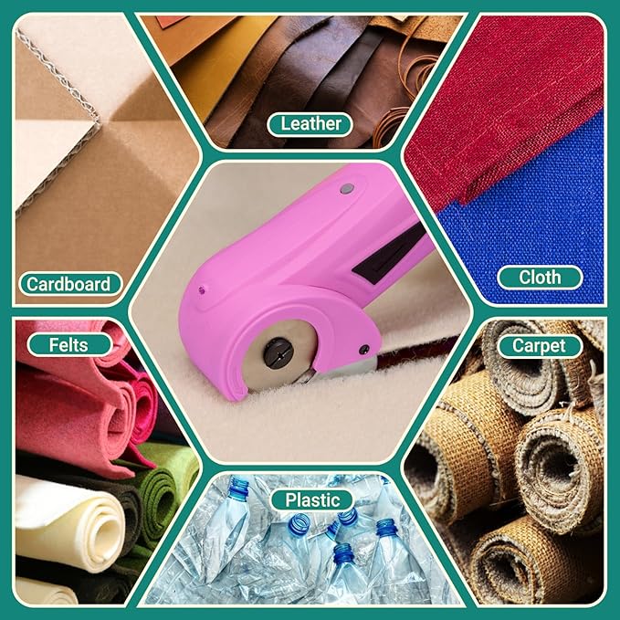 VLOXO Cordless Cardboard Cutter, Electric Scissors with Safety Lock, 4V Electric Fabric Cutter Rotary Powerful Fabric Scissors Recharge Multi-Cutting Tool for Carpet Leather Felt with Storage Box Pink