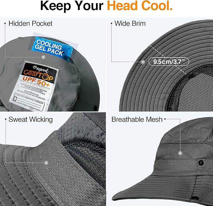 GearTOP Safari Hat for Men Sun Hats for Women UV Protection UPF 50+ Fishing, Gardening, Hiking Hat (22-23 1/2")
