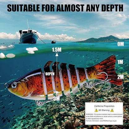 Multi Jointed Swimbait Saltwater Fishing Lures with Sharp Treble Hooks, Bass Fishing Lures Walleye Trout, Lifelike Slow Sinking Fish Bait Lures Kit Freshwater