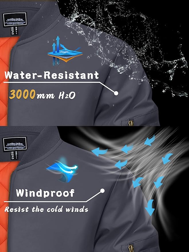 KEFITEVD Men's Jacket Casual Windproof Bomber Jackets Full Zip Windbreaker Warm Winter Padded Coats