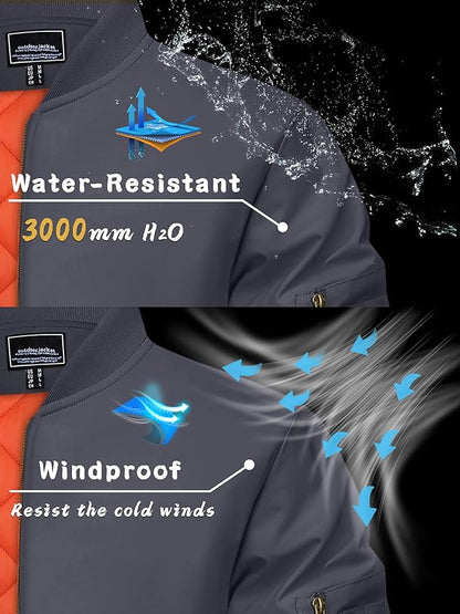 KEFITEVD Men's Jacket Casual Windproof Bomber Jackets Full Zip Windbreaker Warm Winter Padded Coats