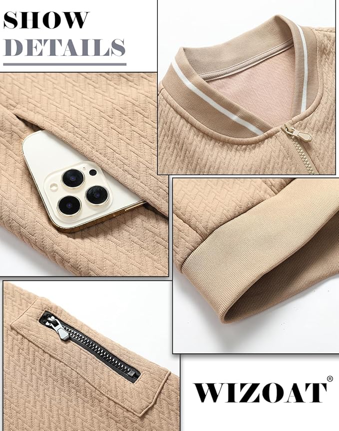 Mens Casual Jacket Loose Fit Lightweight Jacket Varsity Bomber Jacket with Zipper