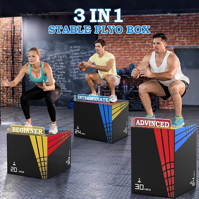 XDDIAS 65/35/22LB Heavier Foam Plyometric Box Jumps for Home Gym,Firm Soft Plyo Box,30”x24”x20”-24”x20”x16”-20"x16"x14" Foam Plyometric Box,440lb Weight Capacity Jump Box Gym for Workout Training
