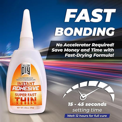 4 Pk X 1.76 Oz. (50g) CA Glue - Thin Cyanoacrylate Based Super Glue for Woodworking - Model Car Adhesive, Strong Bonds in Model Airplane, Wood Projects. Fast Drying, Instant Wood Bond