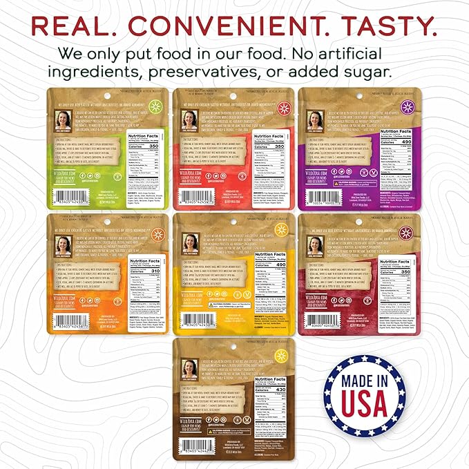 Wild Zora Paleo Freeze Dried Meals for Backpacking & Camping - Healthy Gluten Free & Grain Free Camping Meals/Backpacking Food + No Added Sugar - Includes Breakfast & Dinner Options (Variety 7-pack)