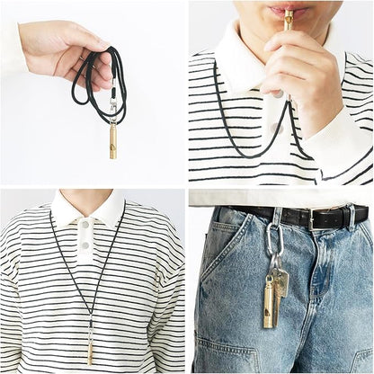 Brass Survival Whistle, 125 dB Loud Emergency Whistle with Lanyard for Hiking, Camping, Pet Training, and Coaching