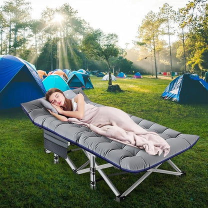 LILYPELLE Folding Camping Cot, Extra Wide Heavy Duty Sleeping Cots with Carry Bag, Double Layer Oxford Portable Travel Camp Cots for Home, Office Nap and Outdoor Beach