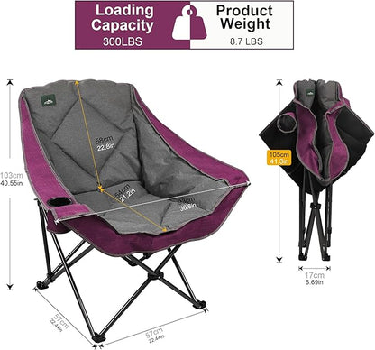 Northroad Oversized Foldable Camping Chair, Outdoor Padded Lawn Chair w/Cup Holder,Carry Bag for Beach, Hiking, and Picnics,Heavy-Duty 300-lbs Capacity, Purple