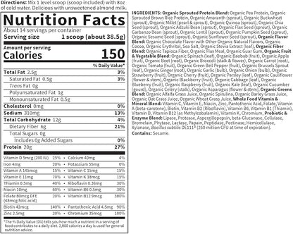 Garden of Life Meal Replacement Shakes, Raw Organic, Chocolate Protein Powder with Plant Based Pea Protein, Sprouts, Greens, Probiotics, Dairy Free 14 Servings