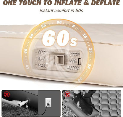 TOBTOS 4" Thick Self Inflating Sleeping Pad with Electric Pump, Ultra-Compressible Compact Foam Camping Mattress, Fast Inflate Insulated Sleeping Mat for Tent, Car, Camping