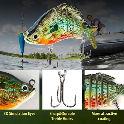 Multi Jointed Swimbait Saltwater Fishing Lures with Sharp Treble Hooks, Bass Fishing Lures Walleye Trout, Lifelike Slow Sinking Fish Bait Lures Kit Freshwater